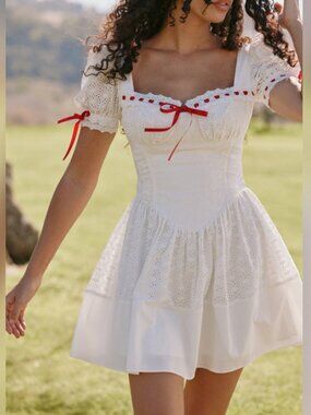 House of CB Jana White Broderie Anglaise Puff Mini Dress Regular Cup and Length